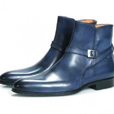 New Handmade Men's Jodhpurs Blue Leather Boots, Ankle Boots