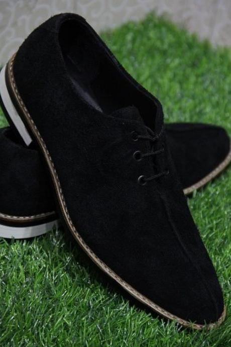 New Mens Handmade Formal Shoes Black Suede Leather Lace Up Split Toe Casual Wear Boots