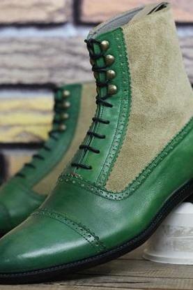 Men's New Handmade Shoes Green Leather Ankle High Stylish Jodhpurs Dress & Formal Wear Boots
