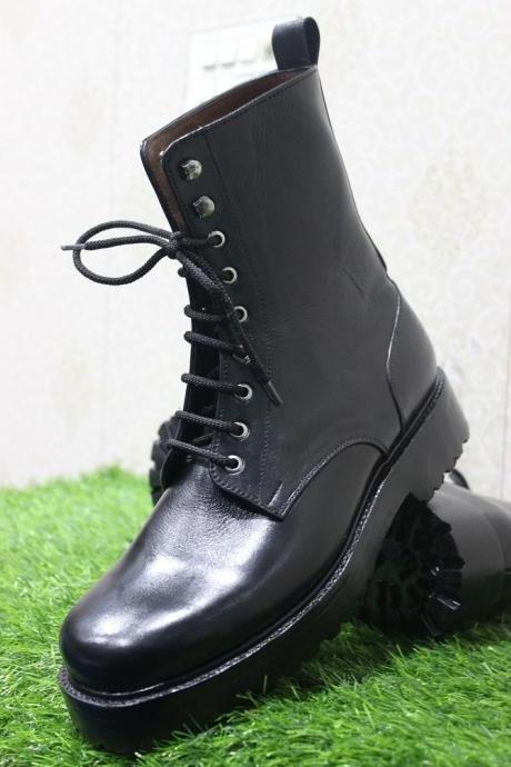 New Mens Handmade Formal Shoes Black Leather Lace up Ankle High Boots